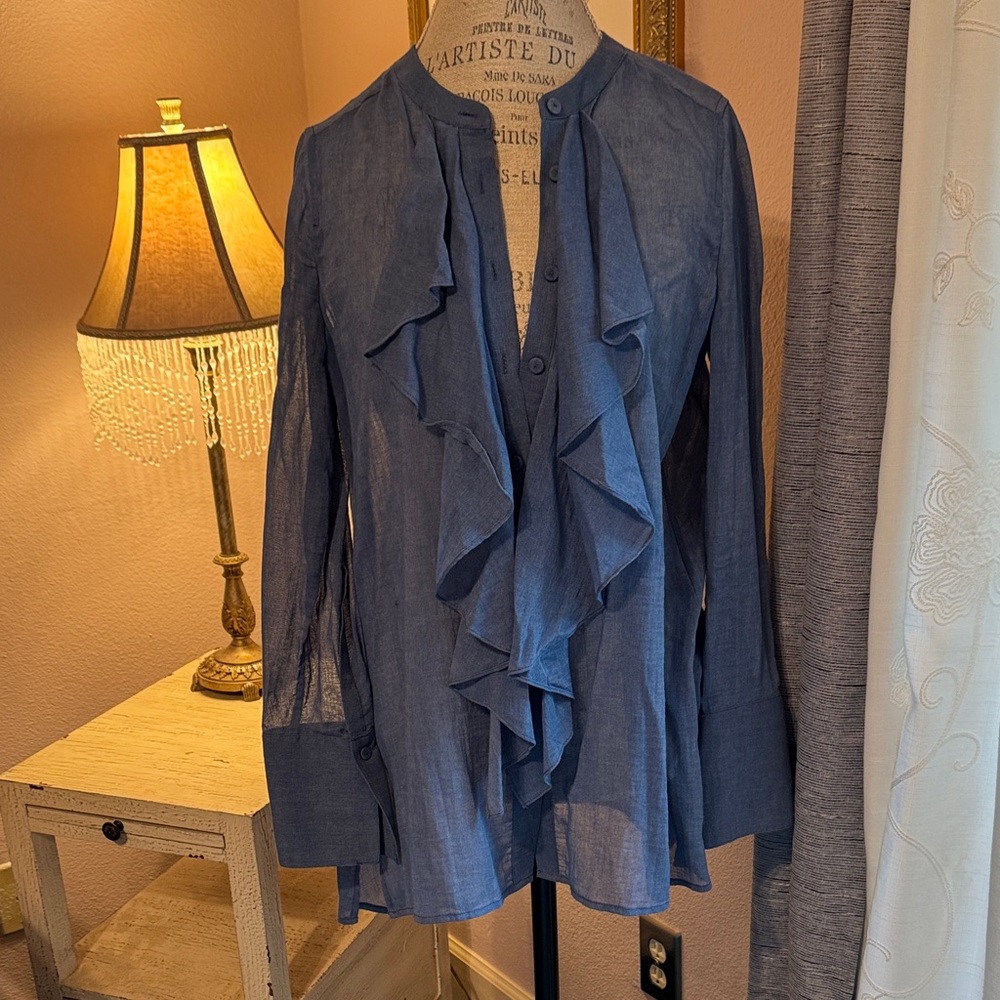 BCBG Blue Ruffled Blouse